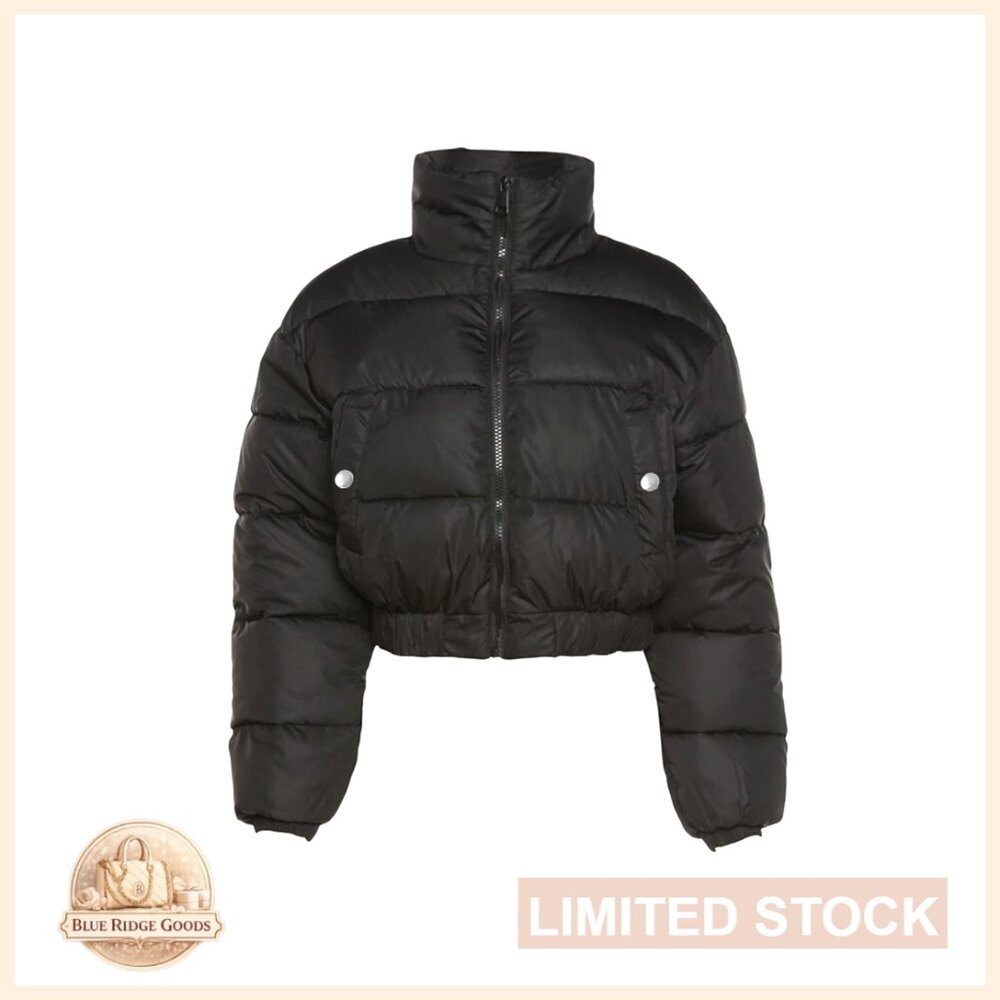 Cropped Puffer Jacket Winter Quilted Coat with Recycled Polyester
